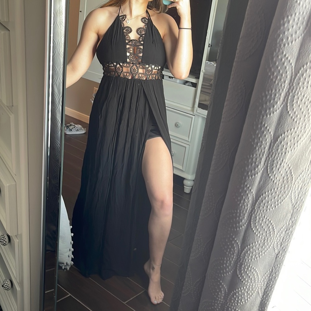 Shinestar Black Lace Maxi Dress